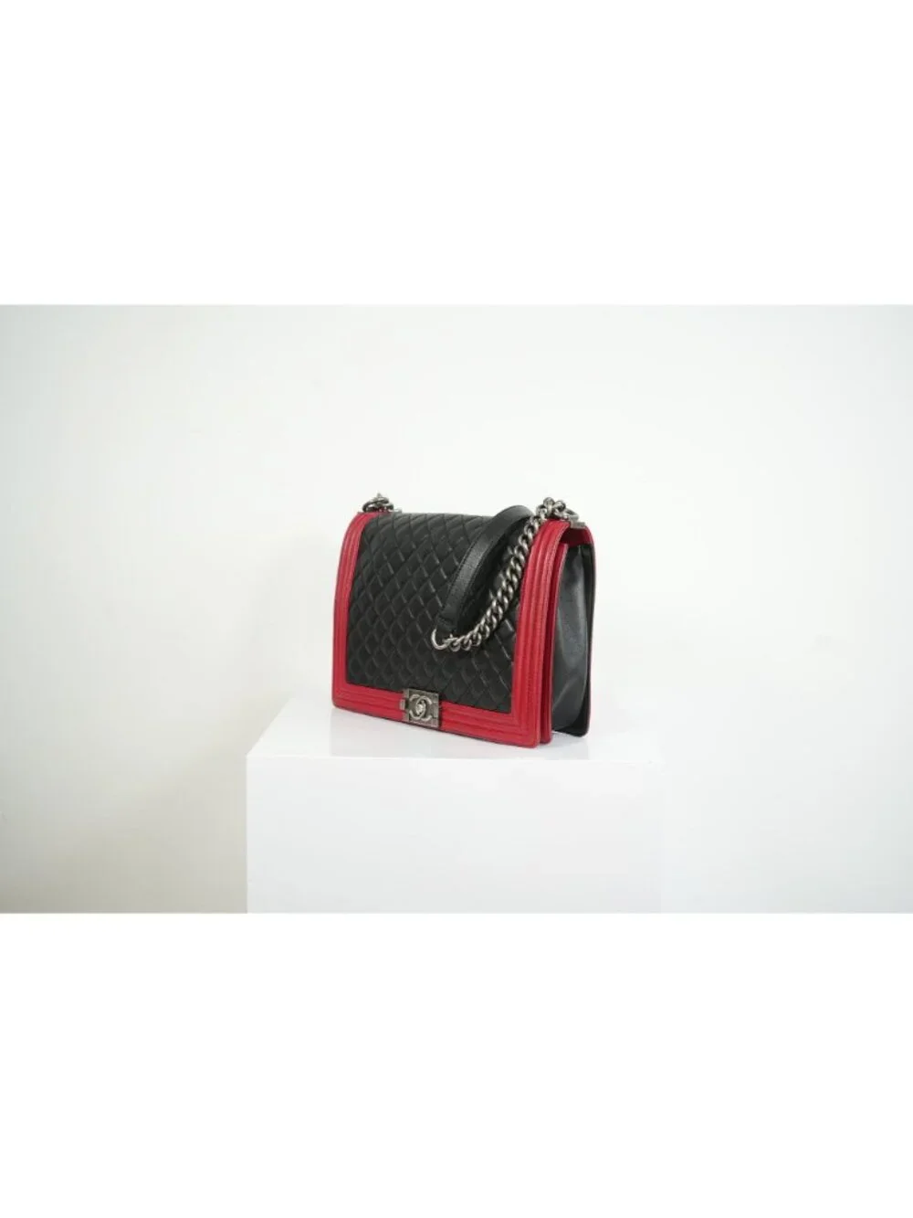 Chanel Boy Large Black and Red Quilted Leather
